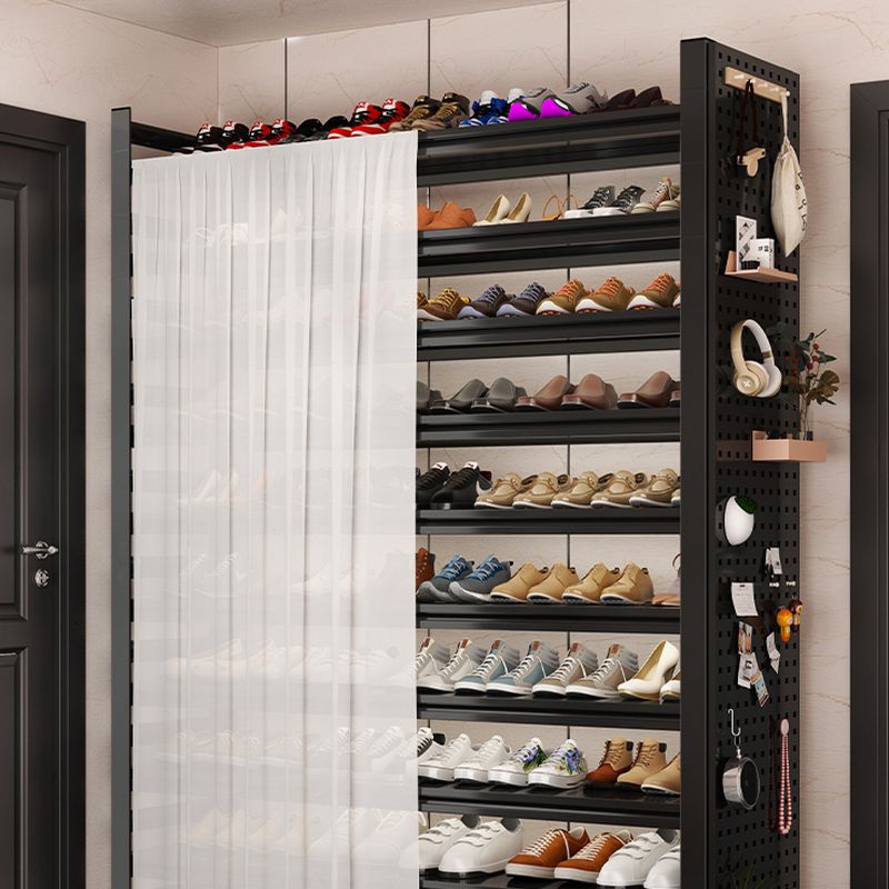 Art Deco Carbon Steel Rectangle Shoe Rack with Ink Finish and Adjustable Shelves for 31-40 Pairs in Drawing Room