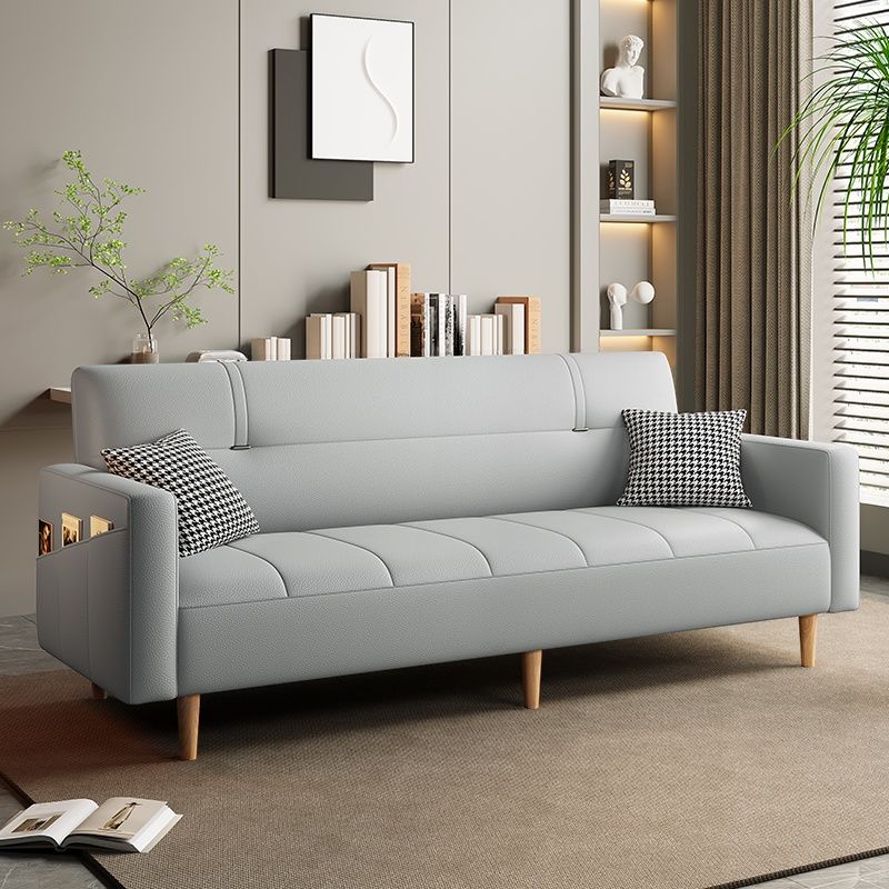 Synthetic Leather Convertible Sofa in Grey/Light Blue/Light Green with Arm