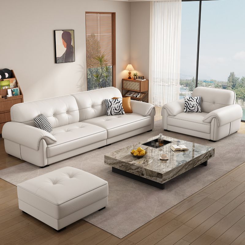 Contemporary Modern Solid Color Water Resistant Standard Sofa in Off-White for 4-seater/3 with 3 Pillows