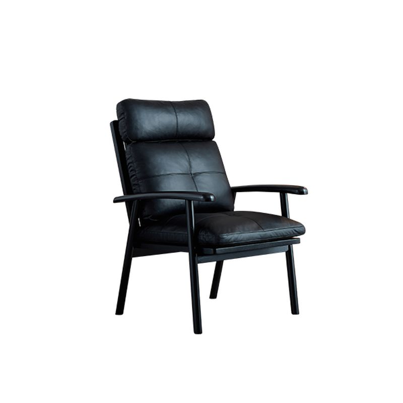 Art Deco Solid Color Arm Chair with Sewn Pillow Back in Ink/Light Brown, Arms, and Removable Cushions