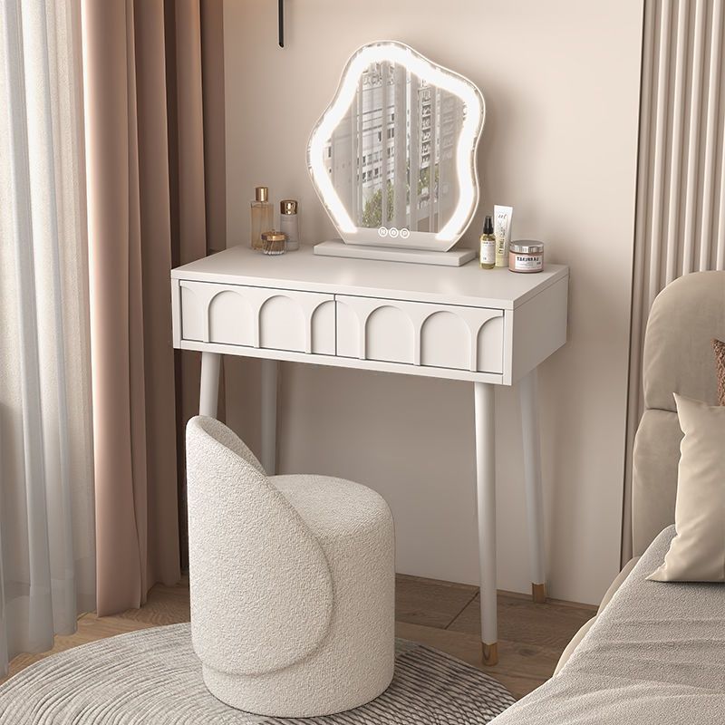 Modish Standard/Small Vanity Set with Laminate Table Top, White Chair, 2 Drawers/1 Drawer, and Light Up Mirror