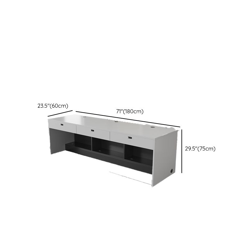 Chalk/Cocoa/Wood Color Timber Desk with Scratch Resistant Surface, Drawers, CPU Storage, Cable Management, and Front Splash