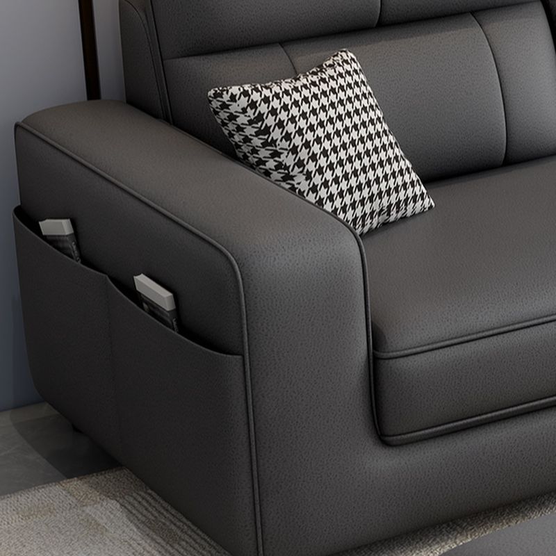 Modish Solid Color Water Resistant Standard Sofa in Midnight Black with Seating for 5/4/3, Receptacle Storage, and 2 Pillows