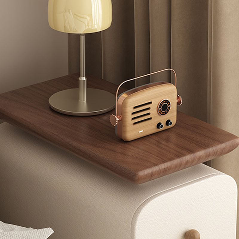 Modish Curved Nightstand with 2 Drawers and Natural Wood Countertop