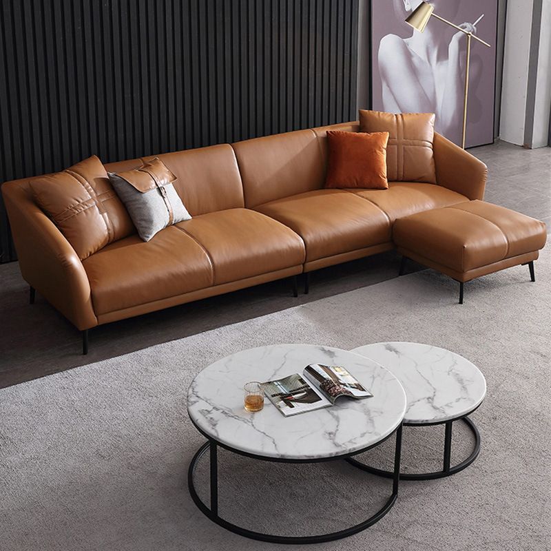 Contemporary Modern Solid Color Water Resistant Standard Sofa in Sepia, 4-Seater with Slipcover and 6 Pillows