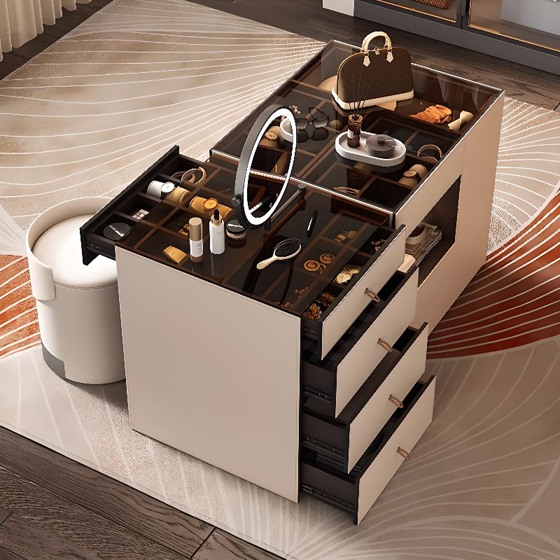 Beige Modern & Contemporary Jewelry Armoire in Manufactured Wood with Drawers