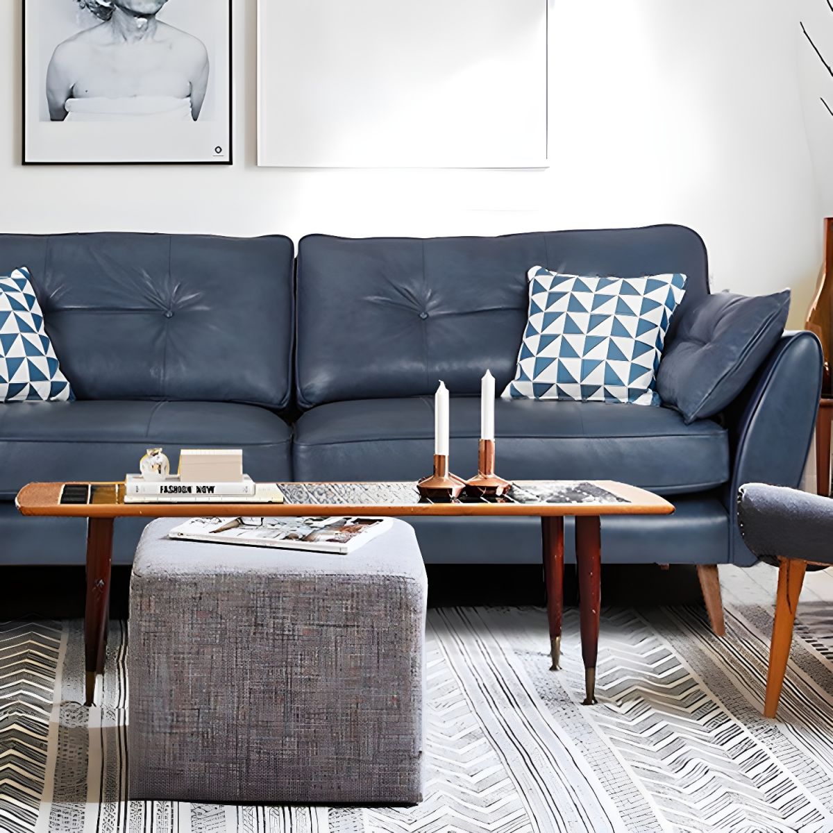 Wood Legs Modern Flared Arm Sofa Leather Standard Tufted Sofa