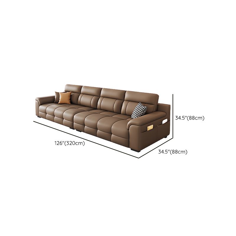 Contemporary Modern Solid Color Water Resistant Standard Sofa in Light Brown, 4-seater with 2 Pillows
