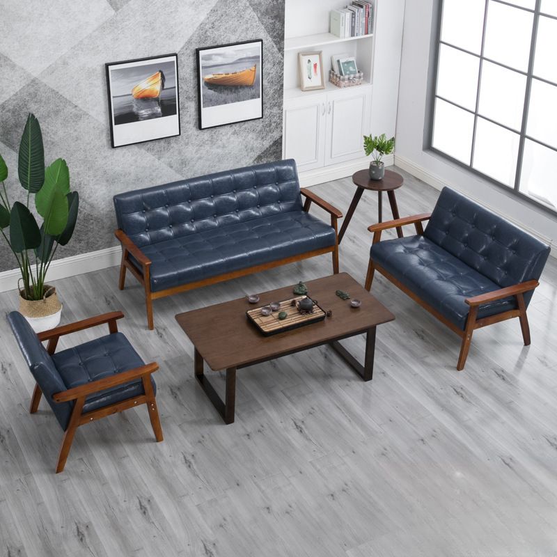 Modish Solid Color Standard Sofa/Loveseat With Natural Wood Frame, Tufted Back and Square Arm