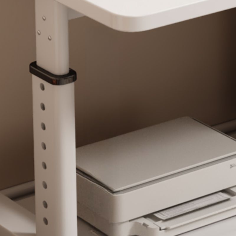 T-Shape Base Unattached Crack Resistant Manually Controlled Dove Grey/Chalk/Brown Office Computer Desk with 1 Exterior Shelf, Wheels / Casters and Lockable Brakes