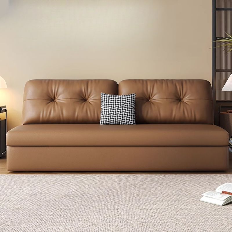 Light Brown Tufted Back Futon Day Bed with Receptacle Storage