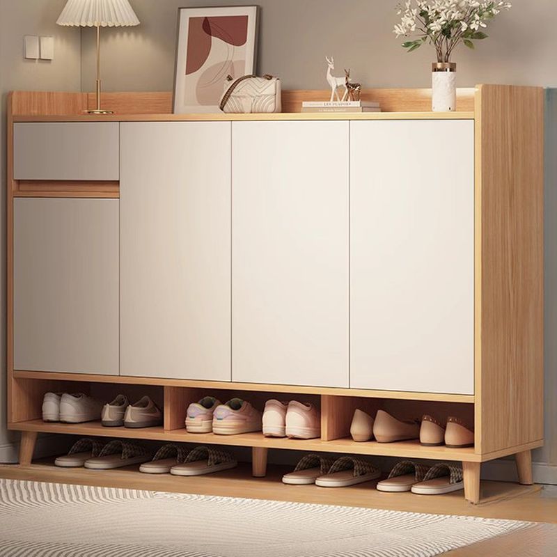 Reclaimed Wood 5 Tiers Shoe Wardrobe with Shelf, Compartments, Cabinet Door, Dustproof, and Closed Back