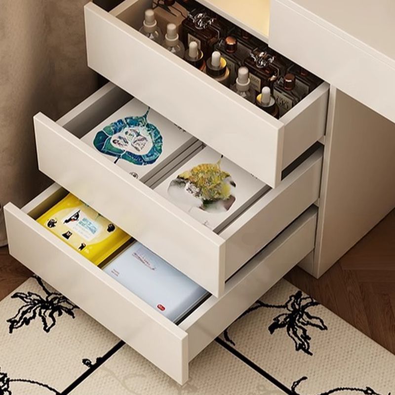 Trendy Chalk Wood Standard Makeup Vanity with 5 Drawers, Light Up Mirror, and Lighting System