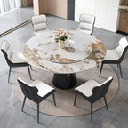 Stone Dining Table with Ink Gloss Finish Base for 4-person Seat/Seating for 8, Anti-Fouling Sintered Stone Tabletop