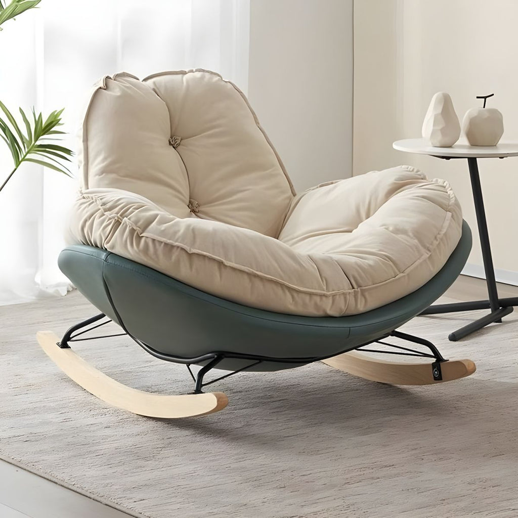 Modern Rocking Chair with Metal Frame and lint Upholstered, Solid Wood Legs and Armless Design