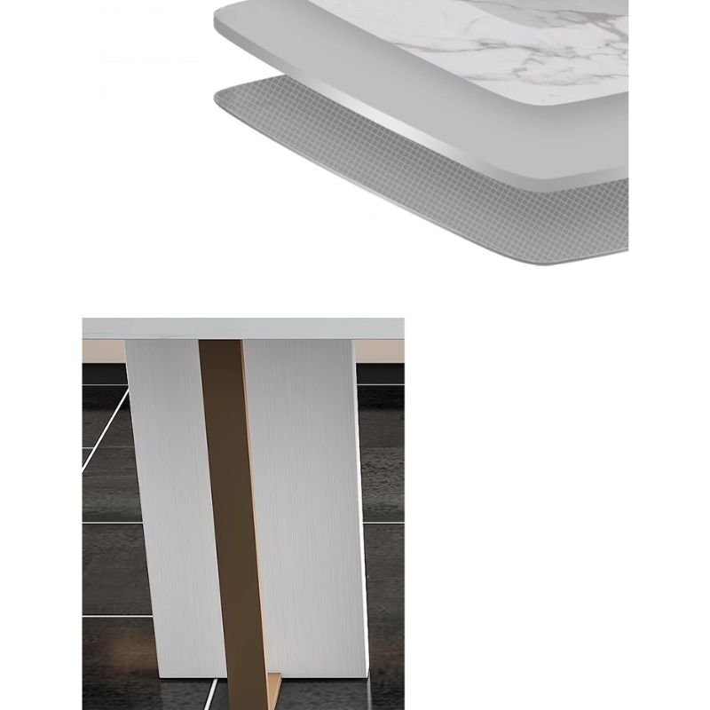 Luxurious High Top Table with White Marble Top, Dual Footing, Seating for 4/6/8, Chalk Color, Rectangle Shape
