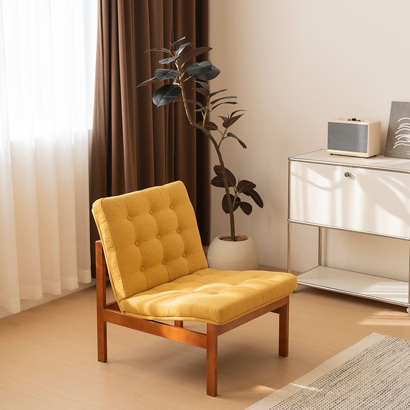 Art Deco Solid Color Side Chair with Sewn Pillow Back in Cream/Yellow and Decorative-stitched