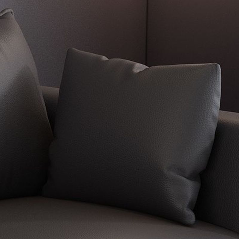 Modern Solid Color Scratch-defiant Standard Sofa in Pu with Black/Dark Grey/Ivory Upholstery, 3-seater, and 2 Pillows