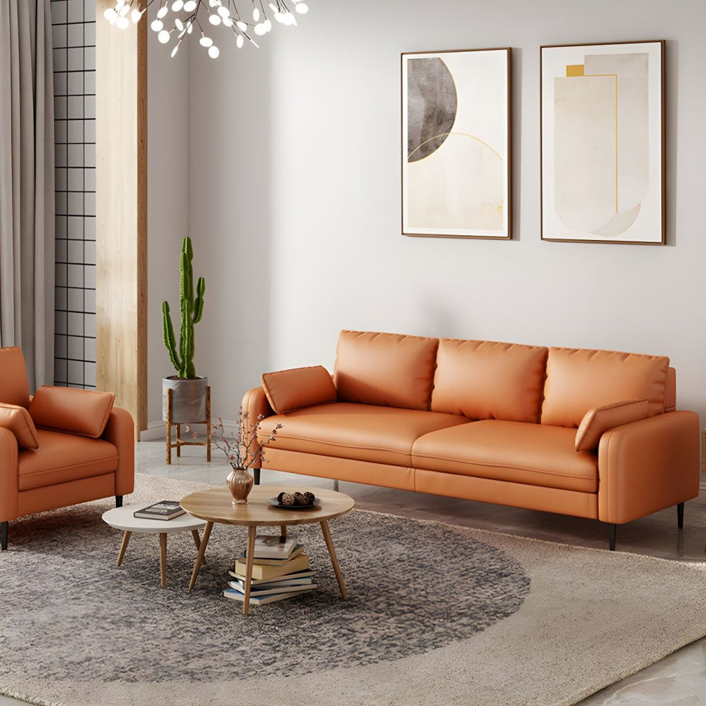 3-Seater Faux Leather Sofa Mid Century Loose Back Square Arm Settee