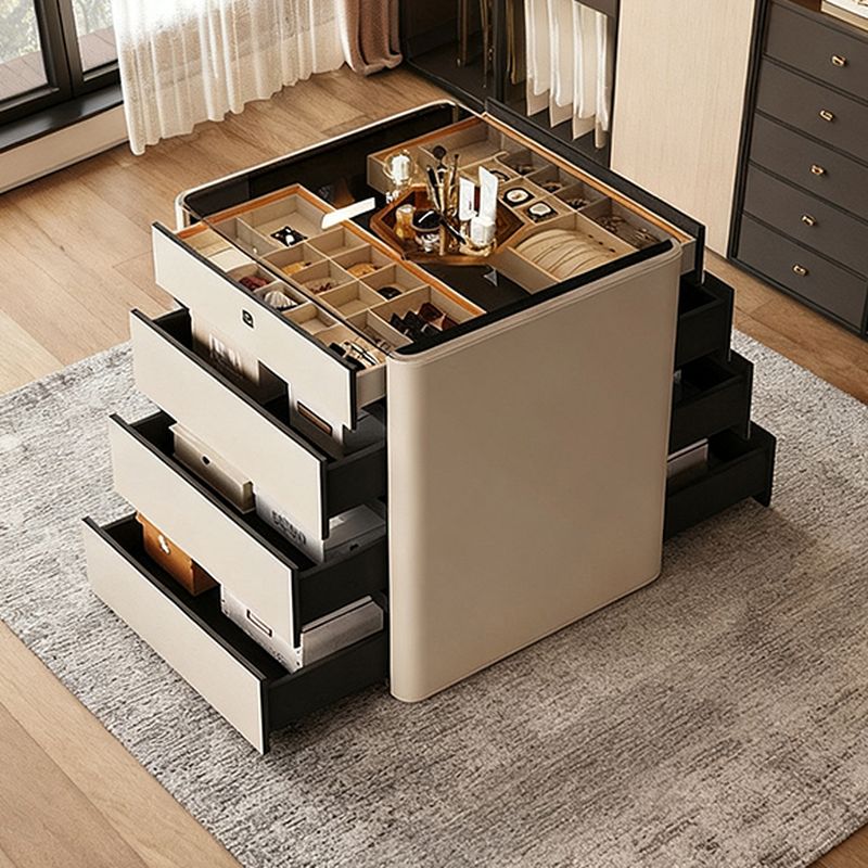 Beige Modern & Contemporary Solid Color Laminate Jewelry Armoire with Drawers