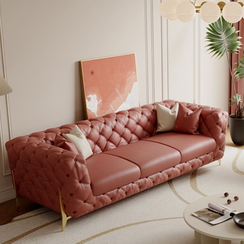 Drawing Room Standard Sofa in Midnight Black/Mocha/Coffee Pu Leather with Armrest and 4 Pillows