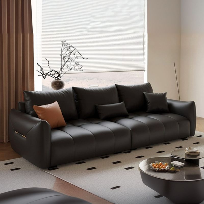 Contemporary Modern Solid Color Stain Resistant Standard Sofa/Loveseat/Single Sofa in Midnight Black with 1-seater/Seats 5/Seats 4 and 2 Pillows