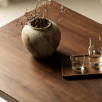 Tan Modish Rectangular Dining Table with Natural Wood Top and Fixed Table Mechanism