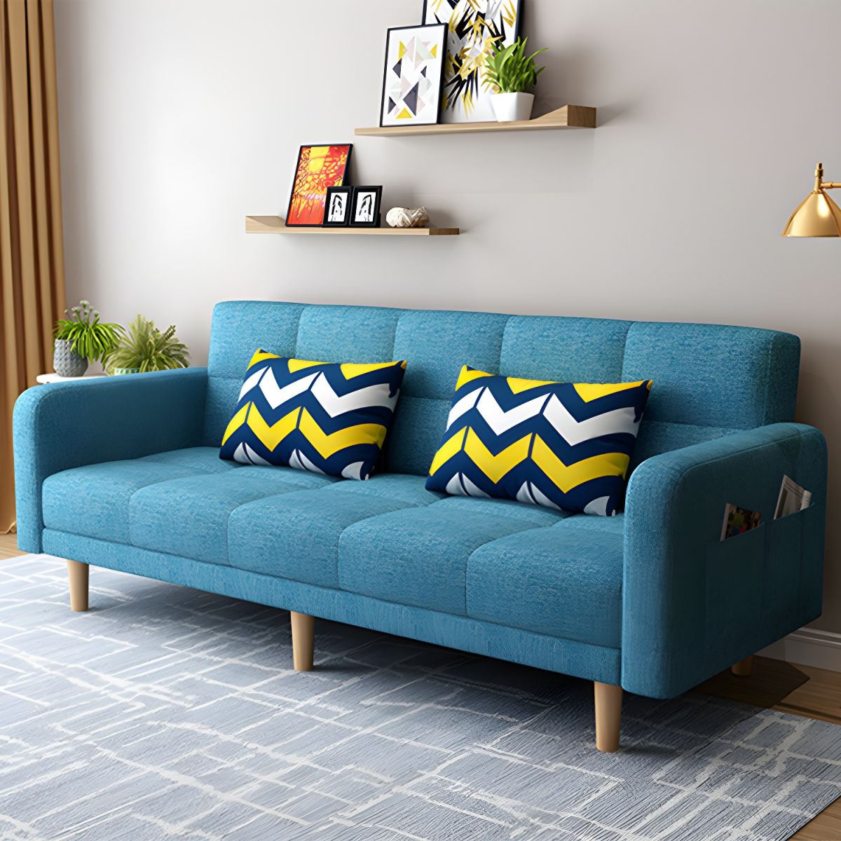 Modern Linen Tufted Sofa Bed 31"H Convertible Sofa with Square Arm