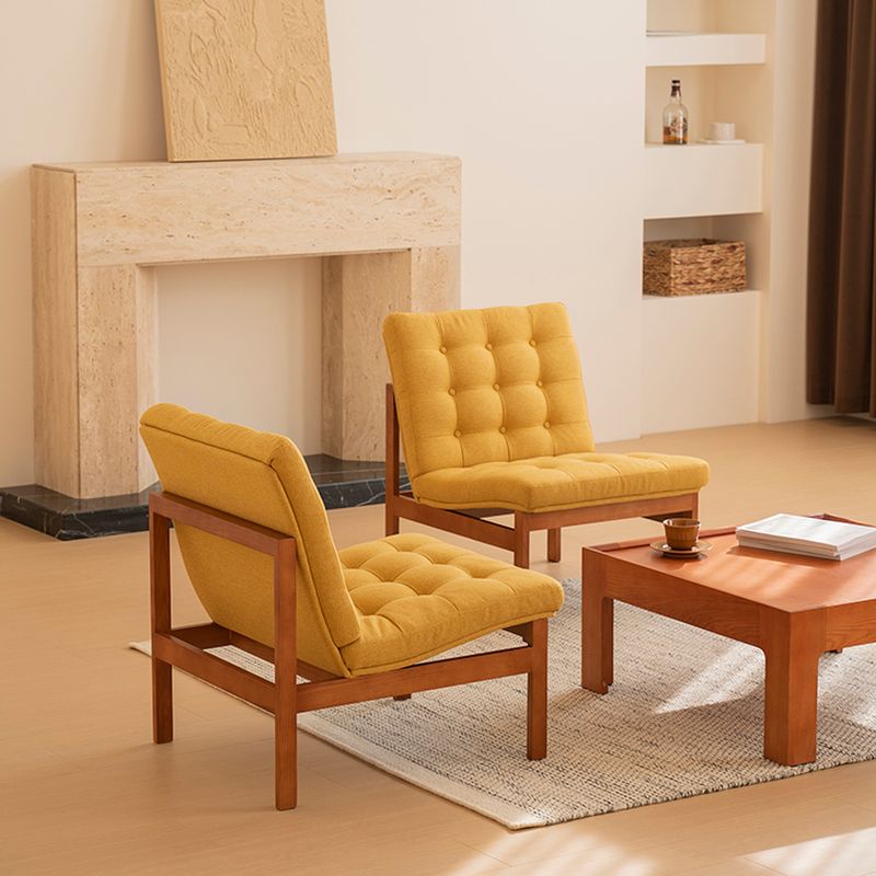 Art Deco Solid Color Side Chair with Sewn Pillow Back in Cream/Yellow and Decorative-stitched