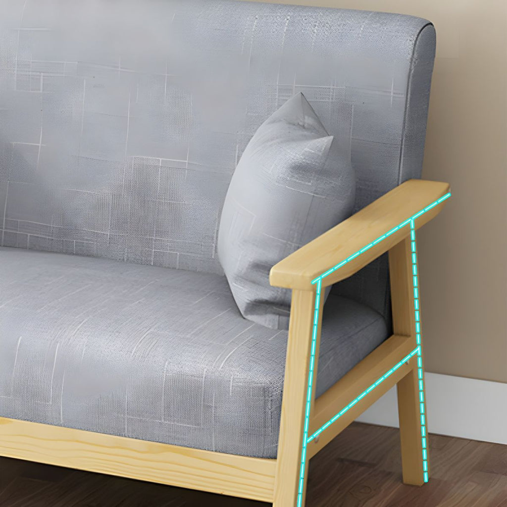Modern Linen Small Sofa with Square Arm and Tight Back - Natural Wood Leg Color