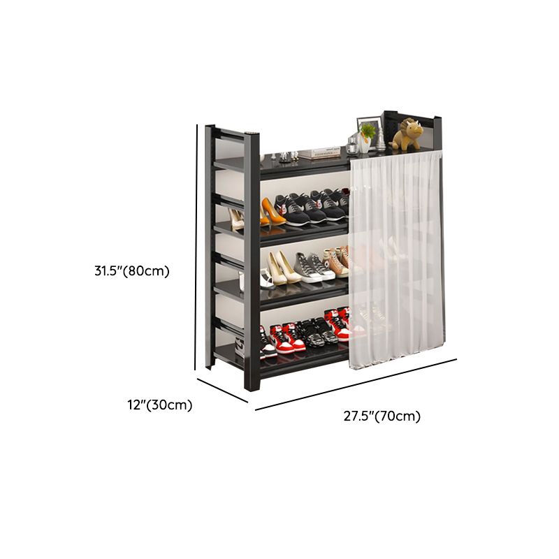 Art Deco Carbon Steel Rectangle Shoe Rack with Ink Finish and Adjustable Shelves for 31-40 Pairs in Drawing Room