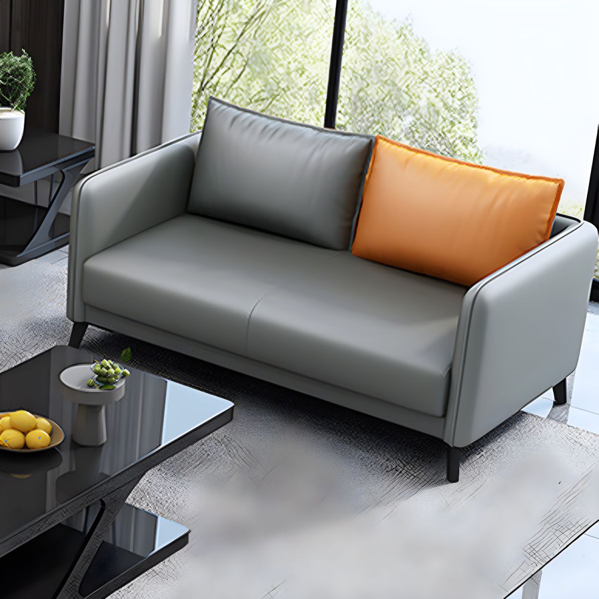 Standard Square Arm Leather Stain Resistant Sofa Couch with Pillows