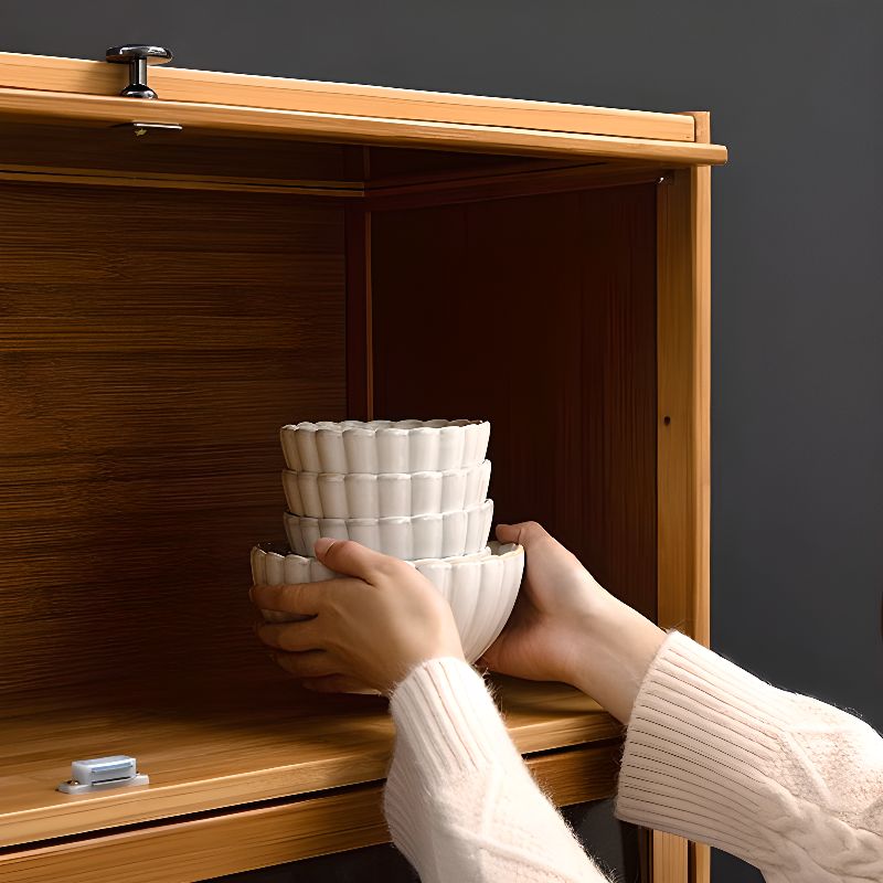 Natural Color Bambusa Standard Microwave Shelf Cabinet with 1-5 Cabinets, 1-5 Shelves, 1-5 Doors