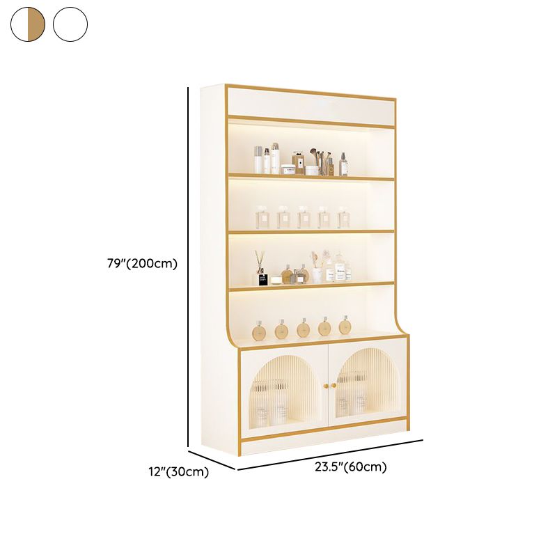 Fitted Detached Ground Display Stand in Wood with 5 Shelves, Locker and Open-air Storage in a Trendy Style