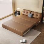 Cocoa Upholstered Futon Sofa Bed with Tufted Back & Repository