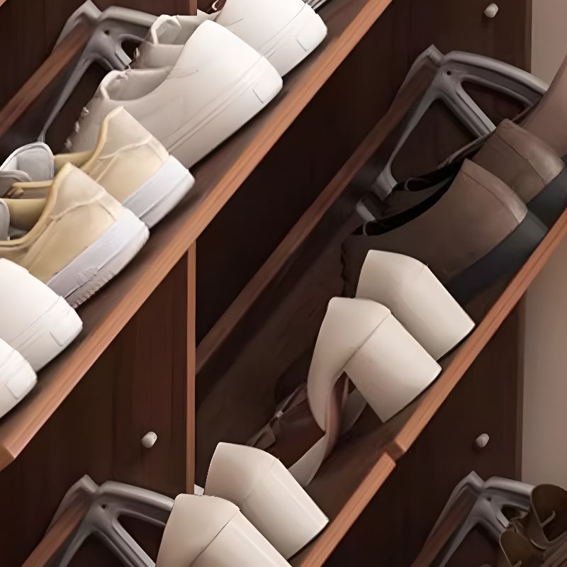 Engineered Wood 3 Tiers Entryway Shoe Storage with Shelf, Unattached Gate, Dustproof Cover, and Closed Back