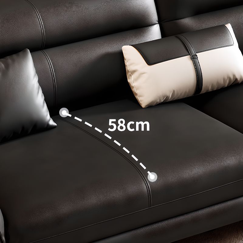 Midnight Black Standard Sofa with Armrest and 3 Pillows for Drawing Room