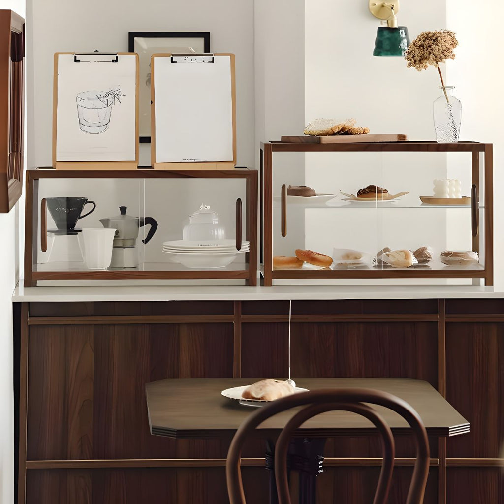 Contemporary Solid Wood Curio Cabinet with Glass Sliding Doors