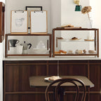 Contemporary Solid Wood Curio Cabinet with Glass Sliding Doors