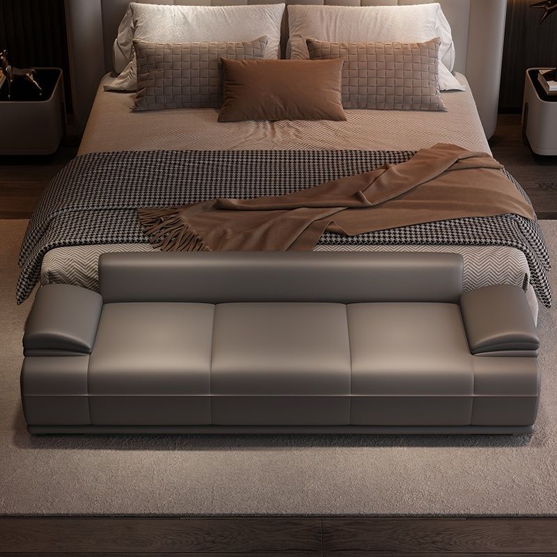 Trendy Upholstered Solid Color Accent Bench with Rear Seat Back, Armrest, and Cushioned Comfort