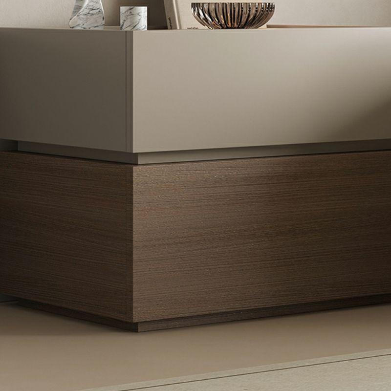 Art Deco Wood Nightstand with Drawer Storage, Small Size and Brown Finish