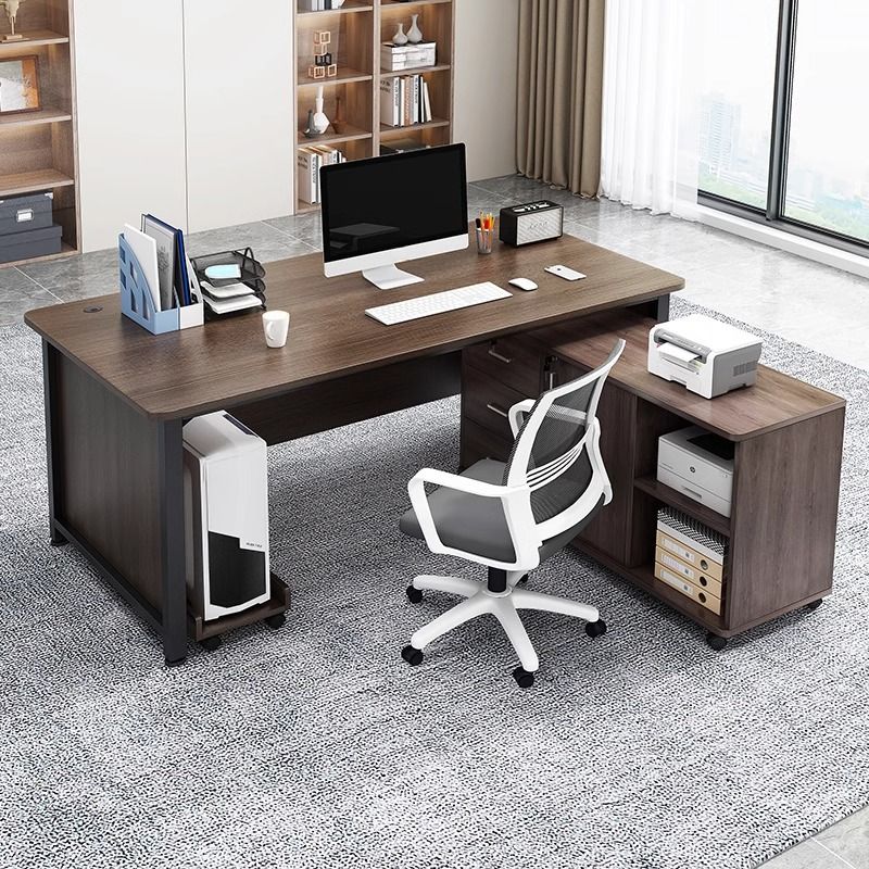 Cocoa/Chalk Rectangular Metal Desk with Warp Resistant Twin Support Base, Cable Management, CPU Storage, and Front Splash