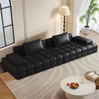 Contemporary Modern Solid Color Stain Resistant Standard Sofa in Ink with Arm, Seats 7/4-seater/6-seater, and 2 Pillows