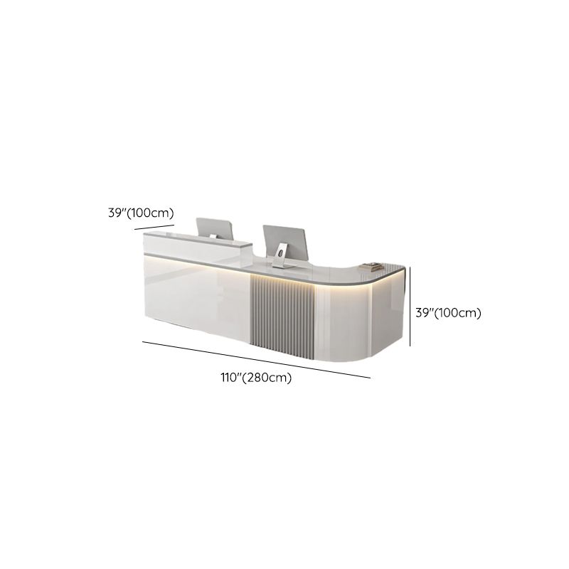 L-Shape Manufactured Wood Top Reception Desk with Hutch, Desk Return, Filing Cabinet & Keyboard Tray