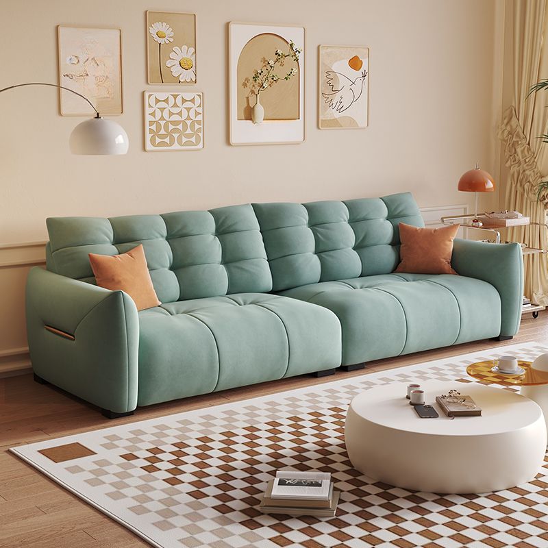 Contemporary Modern Solid Color Scratch-durable Sofa in Flannel with Gray/Olive Green/Mocha Upholstery, Seats 5/4 with 2 Pillows