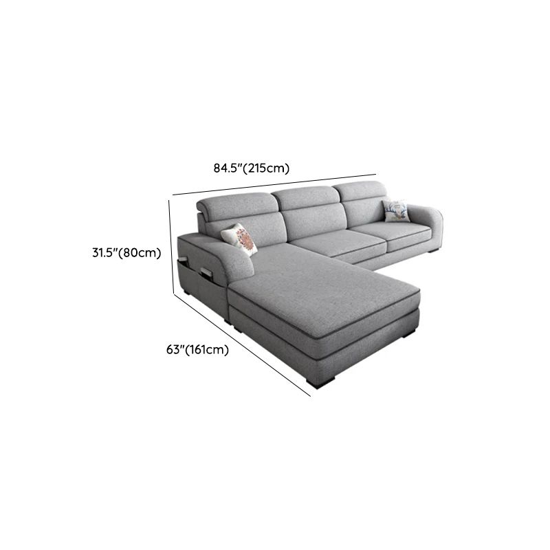Modish Solid Color Water Resistant Standard Sofa in Light Gray with Receptacle Storage, Seats 5/4/3, and 2/3 Pillows