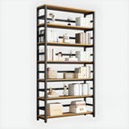 Modern Metal Display Stand with Wooden Shelves and Open Storage
