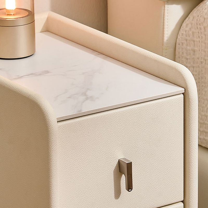 Modish Nightstand With Drawer Organization, 2 Drawers, Stone Countertop, and Leg