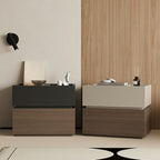 Art Deco Wood Nightstand with Drawer Storage, Small Size and Brown Finish