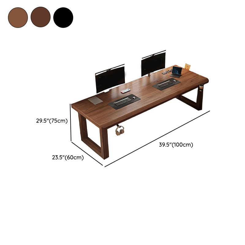 Minimalist Ergonomic Gaming Computer Desk in Auburn with Distortion-resistant Solid Wood Top and Independent Structure Featuring Headphone Hook